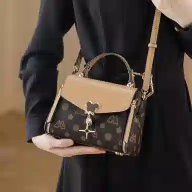 老人头 复古百搭通勤包时尚印花大气 合成革 单肩包 女 咖色