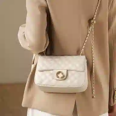 老人头 包包女小香风优雅简约时尚百搭高颜值精致实用高级质感菱格 牛皮 单肩链条小包手拎腋下斜挎包 常规 女款 白色/黑色