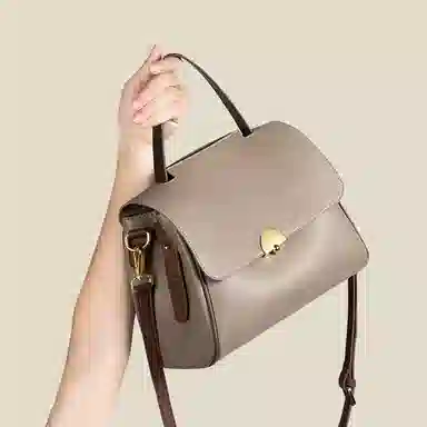 老人头 简约百搭实用 牛皮配合成革 单肩包 常规 女款 大象灰