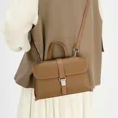 老人头 秋冬简约设计高级质感百搭便携高颜值潮流复古优雅实用通勤休闲约会单肩包手拎包手提包 牛剖层革 斜挎包 女款 多色