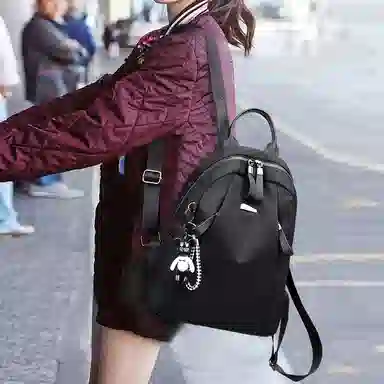 老人头 轻便实用防水小型防盗旅游出行妈妈旅行上课上班书包 锦纶 双肩包背包 女 黑色