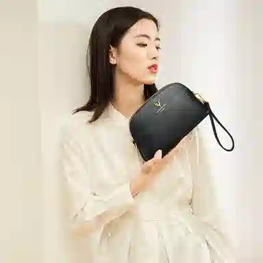 老人头 通勤休闲简约轻便散步装放手机的单肩包 牛皮 斜挎贝壳包 小号 女款 黑色