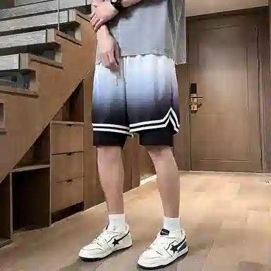 美式复古基础简约中腰抽绳潮牌宽松透气针织运动五分篮球裤 男女同款