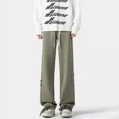 美式侧边设计宽松休闲系带针织运动裤 男女同款