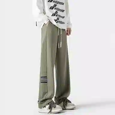 美式侧边设计宽松休闲系带针织运动裤 男女同款