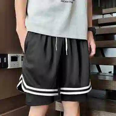 美式复古基础简约中腰抽绳潮牌宽松透气针织运动五分篮球裤 男女同款