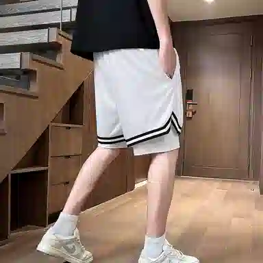 美式复古基础简约中腰抽绳潮牌宽松透气针织运动五分篮球裤 男女同款