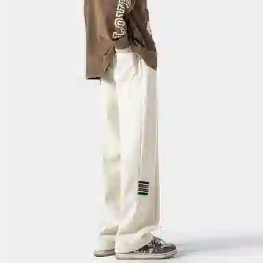 美式侧边设计宽松休闲系带针织运动裤 男女同款