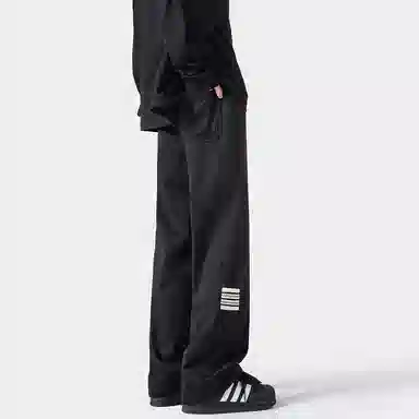 美式侧边设计宽松休闲系带针织运动裤 男女同款