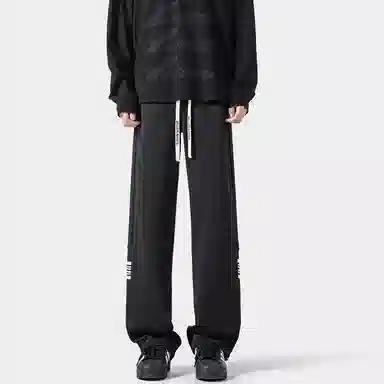 美式侧边设计宽松休闲系带针织运动裤 男女同款