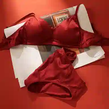内在密码 桑蚕真丝文胸红色结婚新娘女小胸聚拢本命年法式性感薄款内衣裤套装 女款