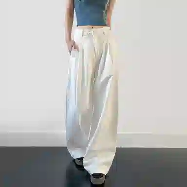 内在密码 美式复古宽松直筒褶皱潮流街头百搭显瘦牛仔裤 女款