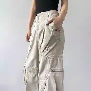 内在密码 设计感美式多口袋宽松直筒牛仔裤 男女同款