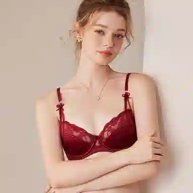 内在密码 本命年女蕾丝蝴蝶结少女心大胸显小内衣裤套装 女款