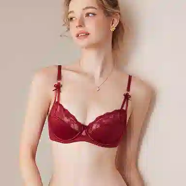 内在密码 本命年女蕾丝蝴蝶结少女心大胸显小内衣裤套装 女款