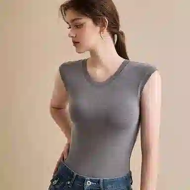 内在密码 羊毛蚕丝蓄热薄绒无痕纯色打底坎肩修身简约内搭上衣秋冬保暖上装 女款