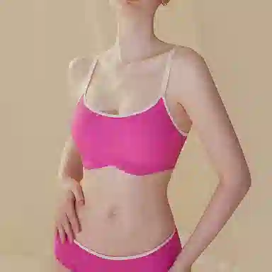 内在密码 撞色多巴胺无痕内衣女粉色固定杯垫收副乳防下垂小胸聚拢显大胸罩套装