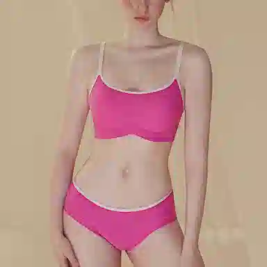 内在密码 撞色多巴胺无痕内衣女粉色固定杯垫收副乳防下垂小胸聚拢显大胸罩套装