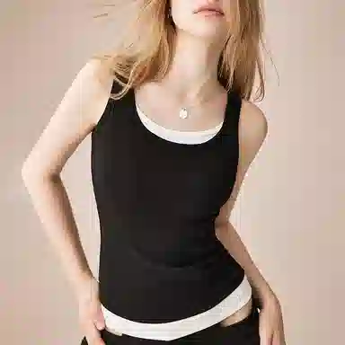 内在密码 桑蚕丝带胸垫宽肩带内搭文胸一体假两件外穿撞色修身背心 女款