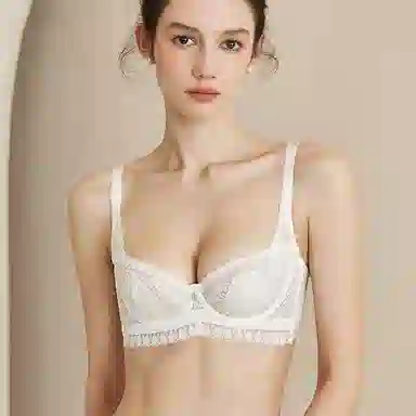内在密码 性感法式蕾丝薄款二分之一半杯内衣女大胸显小文胸防下垂软钢圈法式显瘦兔耳杯夏