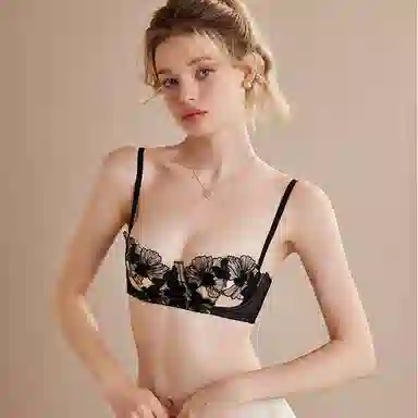 内在密码 法式薄款胸大显小软钢圈防下垂女性感禁欲系蕾丝内衣裤套装 女款