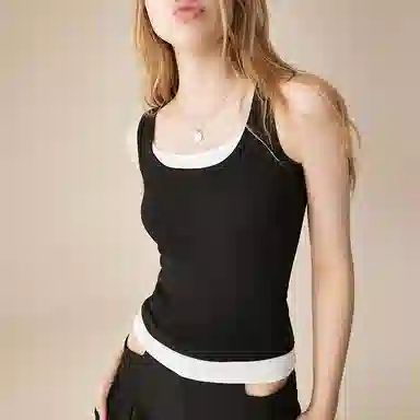 内在密码 桑蚕丝带胸垫宽肩带内搭文胸一体假两件外穿撞色修身背心 女款