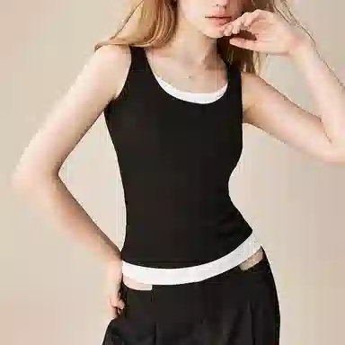 内在密码 桑蚕丝带胸垫宽肩带内搭文胸一体假两件外穿撞色修身背心 女款