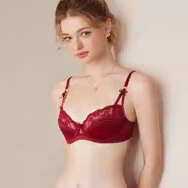 内在密码 本命年女蕾丝蝴蝶结少女心大胸显小内衣裤套装 女款