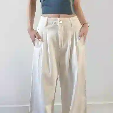 内在密码 美式复古宽松直筒褶皱潮流街头百搭显瘦牛仔裤 女款