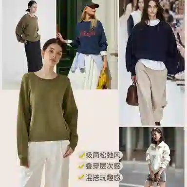 内在密码 外穿宽松版套头圆领上衣女羊毛加绒秋冬打底厚款长袖纯色卫衣保暖上装 女款