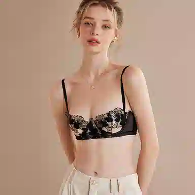 内在密码 法式薄款胸大显小软钢圈防下垂女性感禁欲系蕾丝内衣裤套装 女款