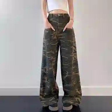 内在密码 辣妹弯刀阔腿裤美式慵懒休闲工装裤高级感牛仔裤 男女同款 迷彩