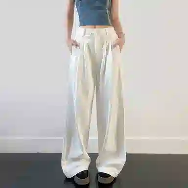 内在密码 美式复古宽松直筒褶皱潮流街头百搭显瘦牛仔裤 女款