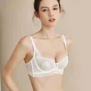 内在密码 性感法式蕾丝薄款二分之一半杯内衣女大胸显小文胸防下垂软钢圈法式显瘦兔耳杯夏