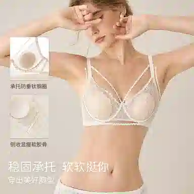 内在密码 大胸显小胸内衣女夏薄款性感蕾丝软钢圈防下垂聚拢纯欲法式文胸 女款
