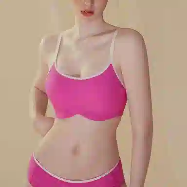 内在密码 撞色多巴胺无痕内衣女粉色固定杯垫收副乳防下垂小胸聚拢显大胸罩套装