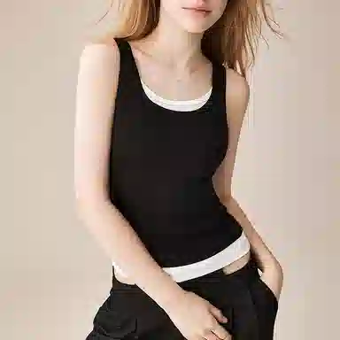 内在密码 桑蚕丝带胸垫宽肩带内搭文胸一体假两件外穿撞色修身背心 女款