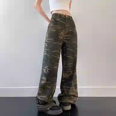 内在密码 辣妹弯刀阔腿裤美式慵懒休闲工装裤高级感牛仔裤 男女同款 迷彩