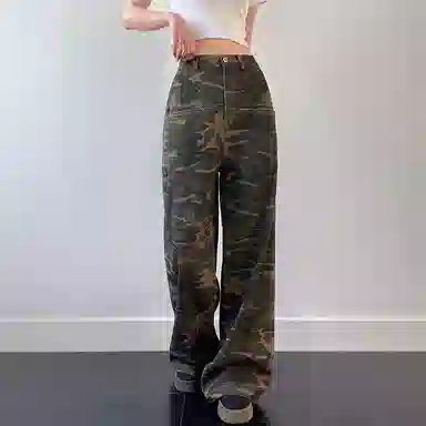 内在密码 辣妹弯刀阔腿裤美式慵懒休闲工装裤高级感牛仔裤 男女同款 迷彩