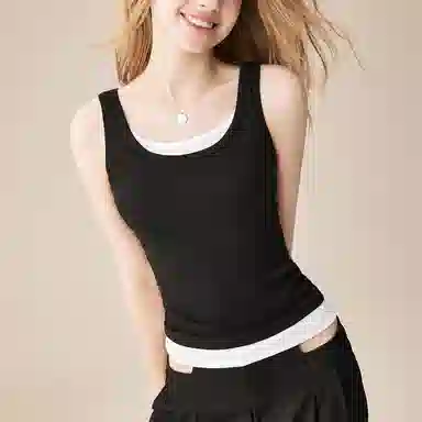 内在密码 桑蚕丝带胸垫宽肩带内搭文胸一体假两件外穿撞色修身背心 女款