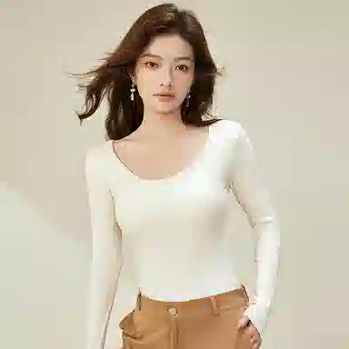 内在密码 秋冬简约时尚保暖女装上衣圆领免穿文胸薄绒保暖显瘦百搭打底衫