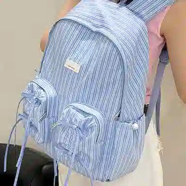 木与石 双肩包女大容量通勤轻便百搭大学生高颜值多格袋小众设计品牌潮流 尼龙 背包书包 女款 蓝色