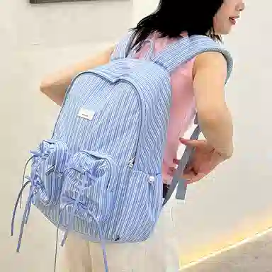 木与石 双肩包女大容量通勤轻便百搭大学生高颜值多格袋小众设计品牌潮流 尼龙 背包书包 女款 蓝色