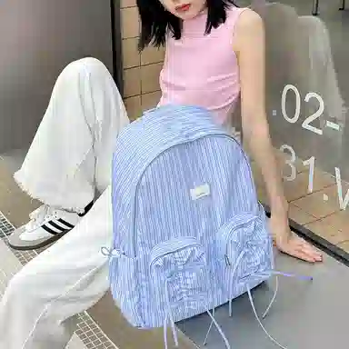 木与石 双肩包女大容量通勤轻便百搭大学生高颜值多格袋小众设计品牌潮流 尼龙 背包书包 女款 蓝色