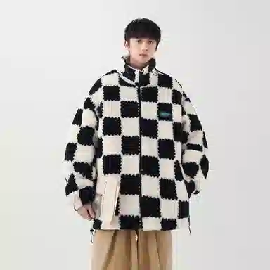 MEIPIN TANG Plaid Logo Fleece Jacket