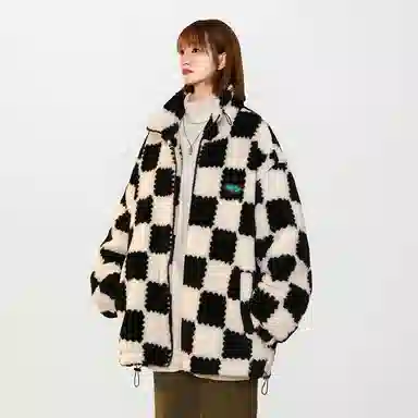 MEIPIN TANG Plaid Logo Fleece Jacket