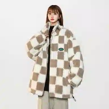 MEIPIN TANG Plaid Logo Fleece Jacket