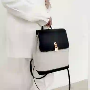 莫西里里 时尚通勤出游旅行高级感 帆布 书包背包双肩包 中号 女款 黑金色