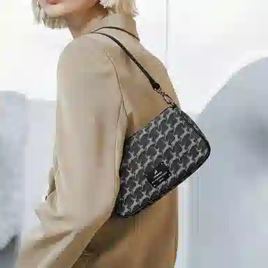 妙迪 复古时尚小众设计高级感法棍麻将包 织物 单肩包 女款 丹宁黑