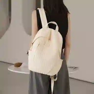 妙迪 超轻经典纯色车缝线简约休闲书包高中生高颜值大容量男女同款背包 织物 双肩包 女款 云朵白